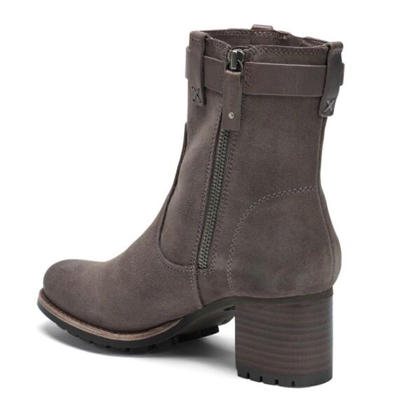 Trask Womens Madison Moto Gray Leather Block Heel Lug Sole Ankle Boots - Picture 3 of 7